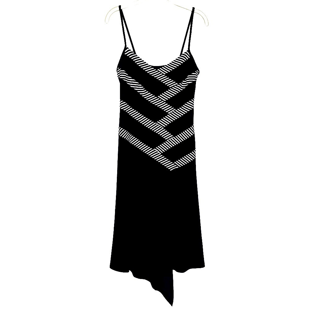 Joseph Ribkoff Striped Midi Dress Black White Fairy Grunge Asymmetrical SZ 8
